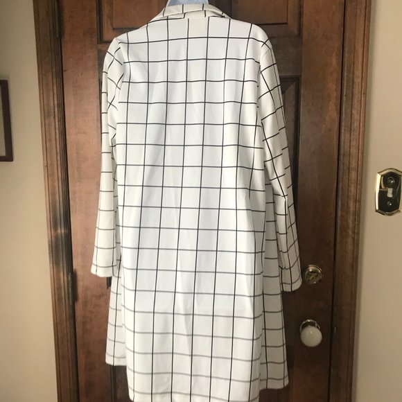 NWT Melloday White & Navy Blue Windowpane Open Coat Large - Picture 5 of 8